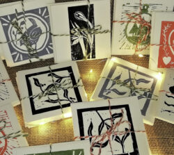 Christmas hand printed linocut cards